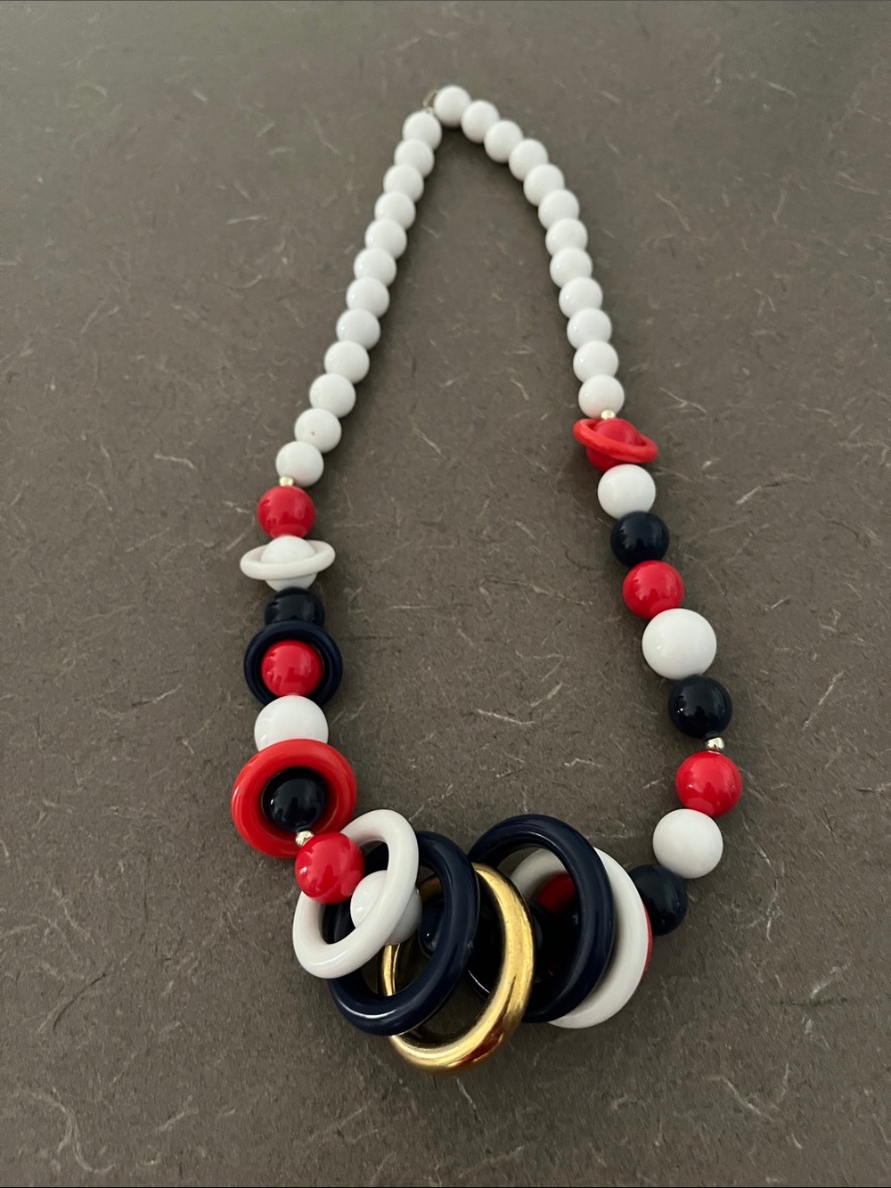 L👀K 3 for $10 Red, White & Navy Beaded Ring Necklace